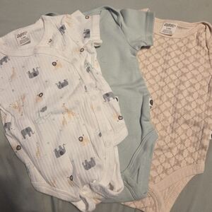 3-6 Month Onesie Lot Charming Baby Bodysuits Set - White, Cream, and Blue